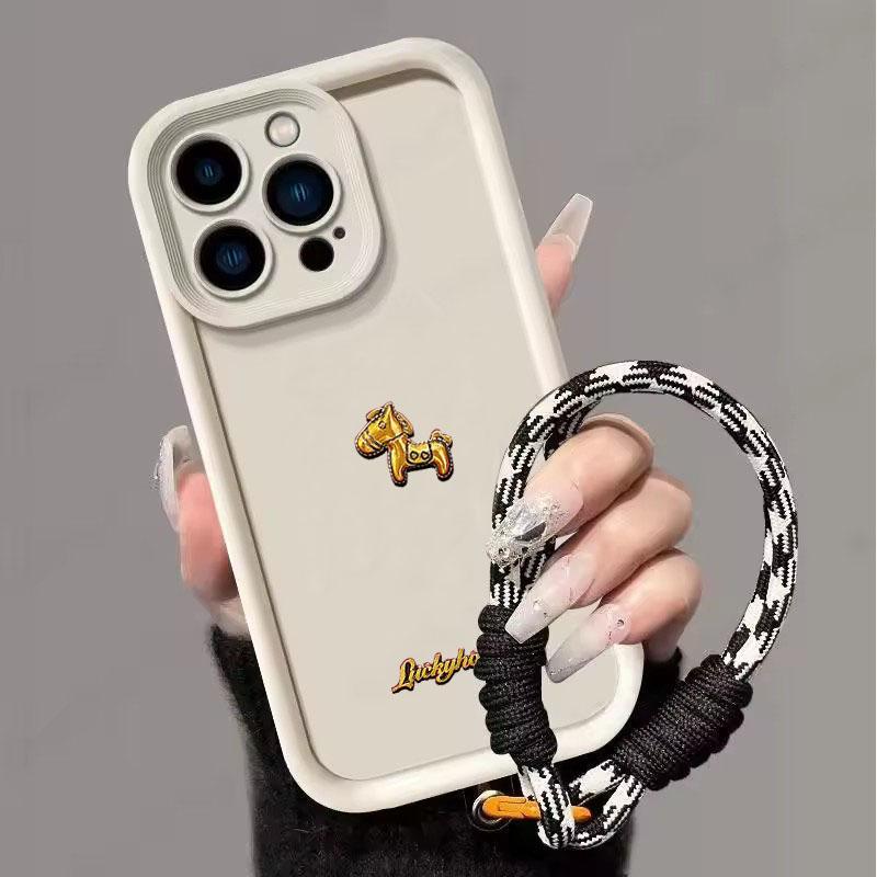 For OPPO A5 Pro 4G 5G Case Cute 3D Gold Horse With Lanyard Phone Case For OPPO A5 Pro 5G Matte Soft Silicone Cover