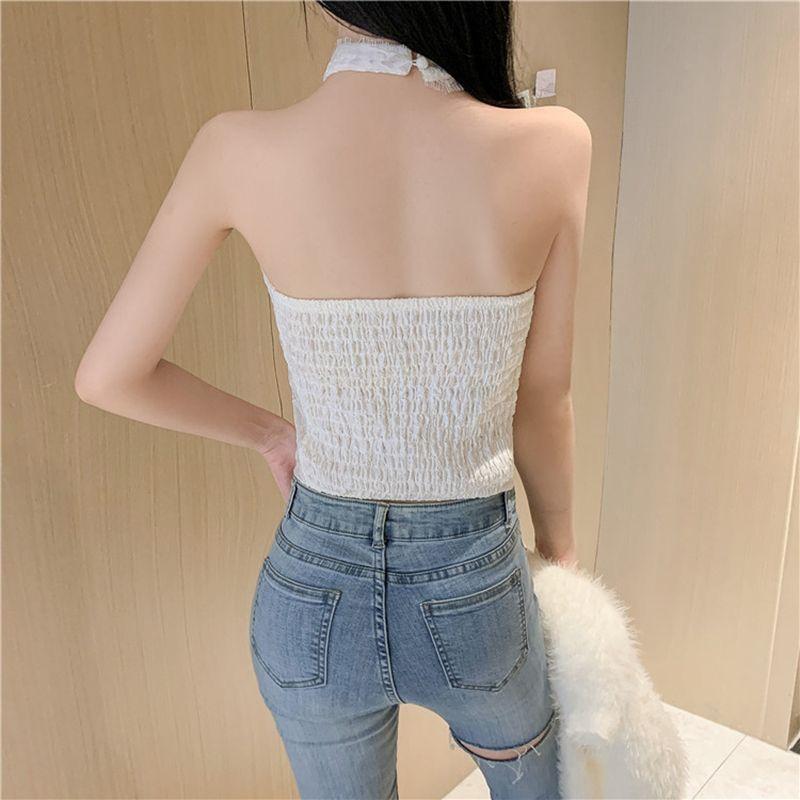 Sexy Lace Halter Top Women's Anti Glare Vest Chest Cushion Base Strapless Bra Outerwear Top