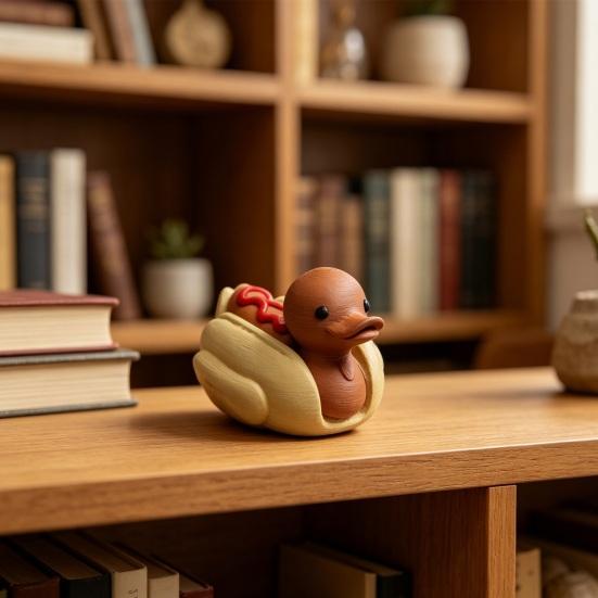 Baizihuahu 3D Printed Hot Dog Duck Figurine, Cute Food Animal Sculpture with Matte Finish, Funny Mini Desk Toy Office Home Decor