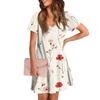 Women's Summer V-neck Casual Beach Dress Short Sleeve Floral Print Dress