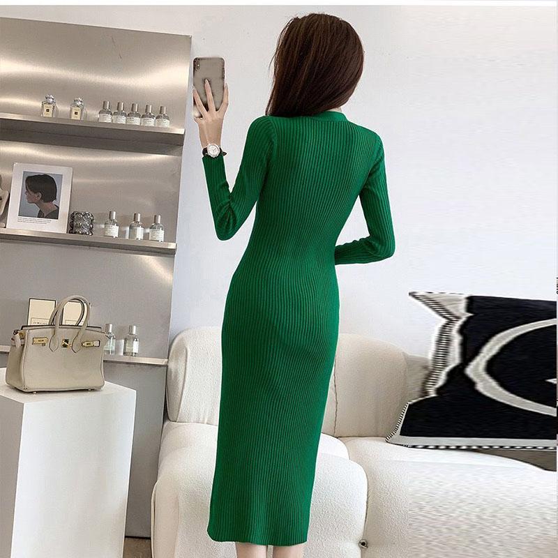 Kleid Strickjacke Weibliche Herbst Göttin Temperament Französisch Solide Langarm Fleece Kleid Mid länge Gewickelt Hüfte Stricken Kleid