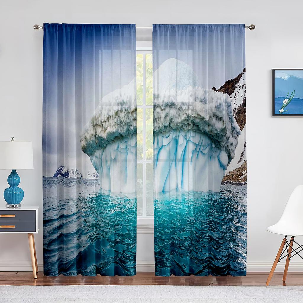 Schneeberg Eisberg Nördlicher Antarktischer See Chiffon Transparente Vorhänge für Wohnzimmer Schlafzimmer Dekor Fenster Voiles Tüllvorhang