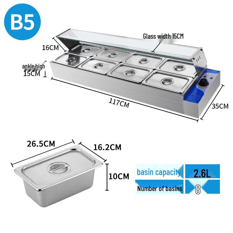 Stainless Steel Insulated Electric Bain Marie with Glass Cover and Temperature Control for Food Display and Warming