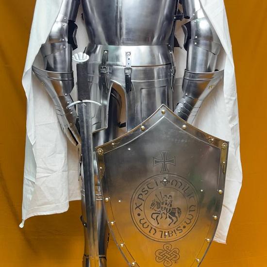 Full Templar Knight Armor Suit | Polished Medieval Roman Steel Armor with Display Stand  Ideal for Home Décor