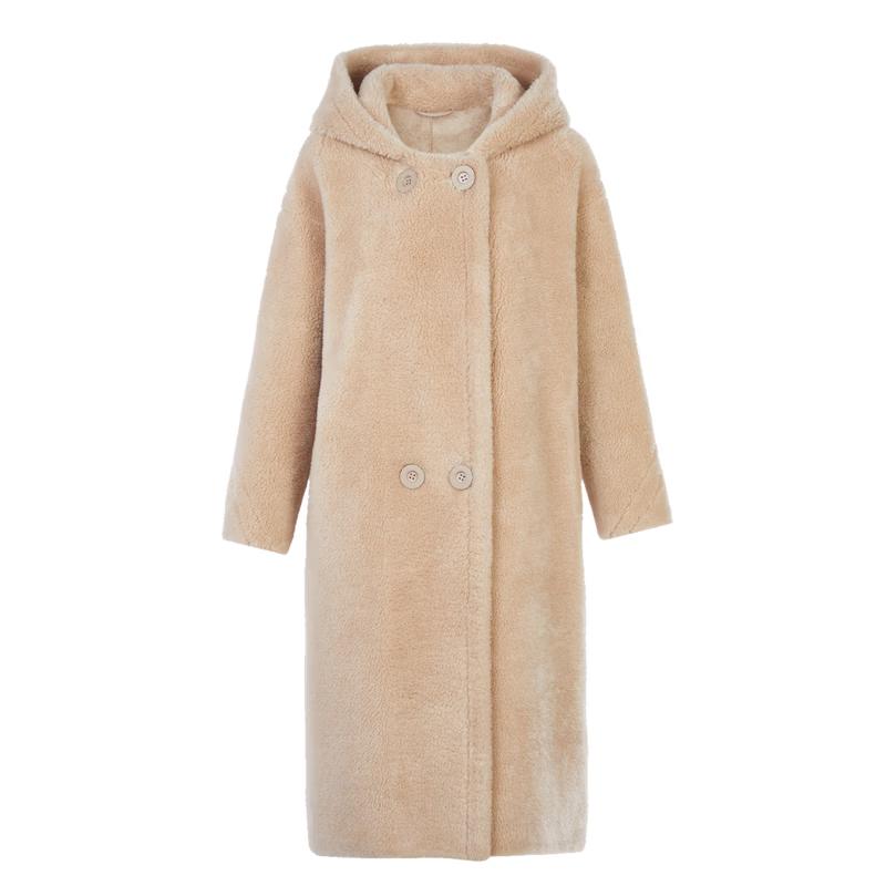 Langzi Women's Mid-Length Hooded Teddy Wool Coat