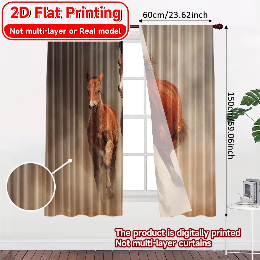 Set Of 2 Minimalist Flat Printing Gallop Duo Popular Curtains Polyester Art Deco Festive Living Room Bedroom Curtain Ideal For Great