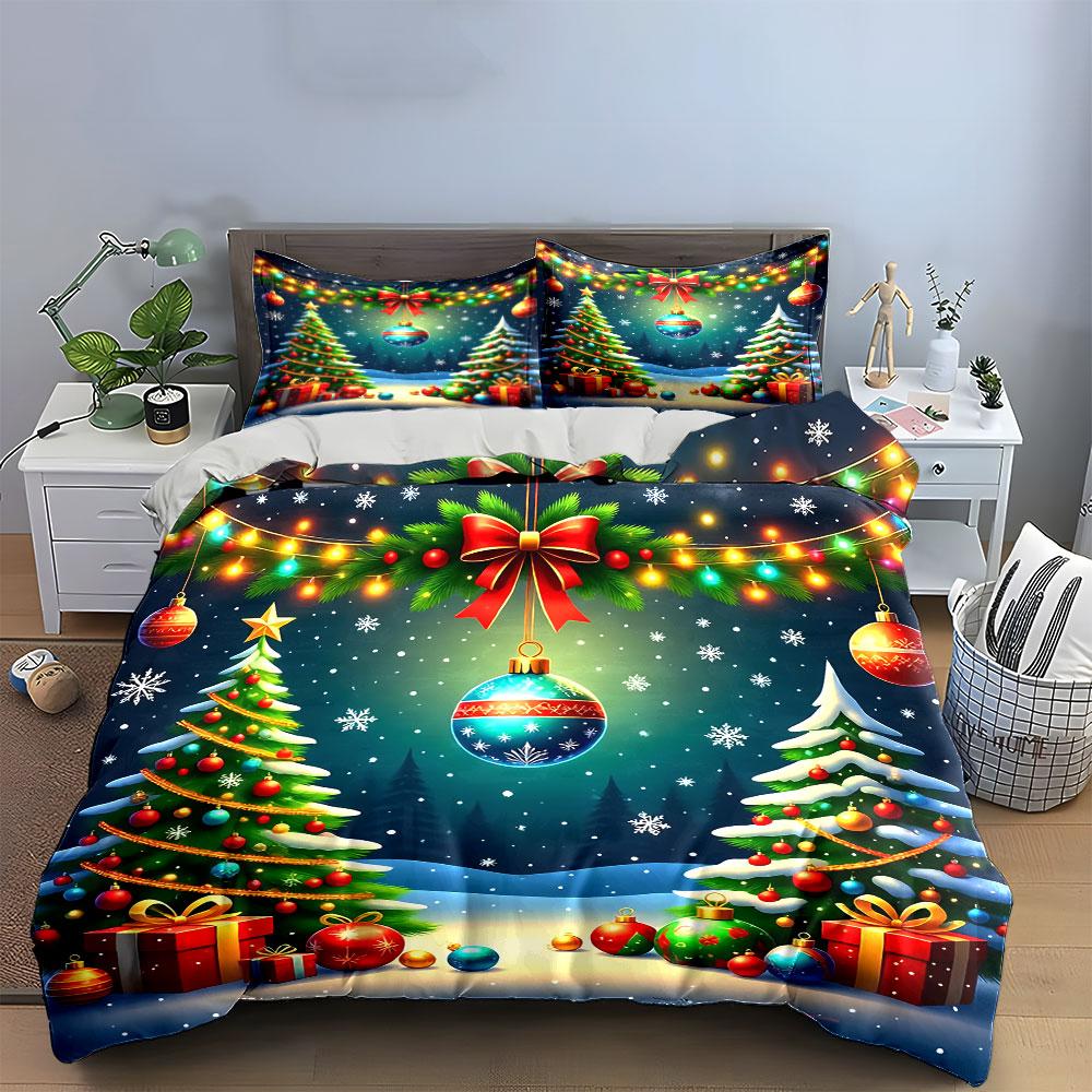 Christmas Trees and Ornaments Bedding Duvet Cover Set Duvet Cover Pillowcases (1*Duvet Cover 2*Pillowcases, without duvet insert)
