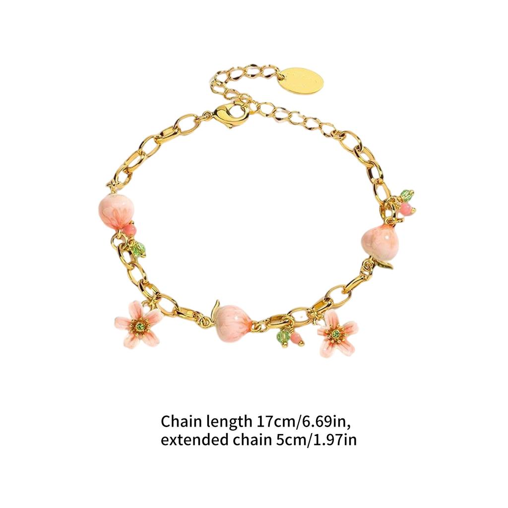 Unique Peach Bracelet Handmade Peach Beads Bracelet Alloy Texture Adjustable Bracelet for Present and Everyday Wear