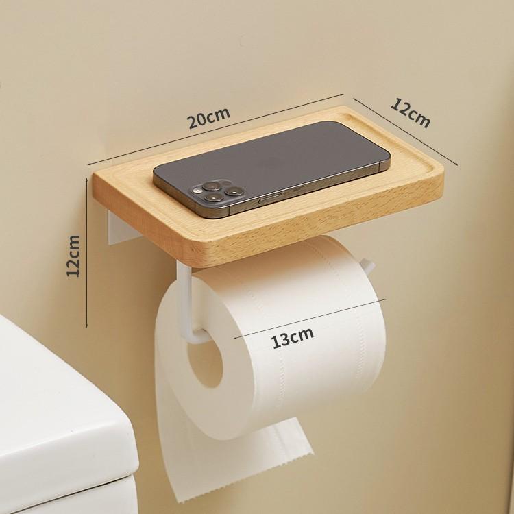 Solid wood tissue holder punch-free toilet roll holder