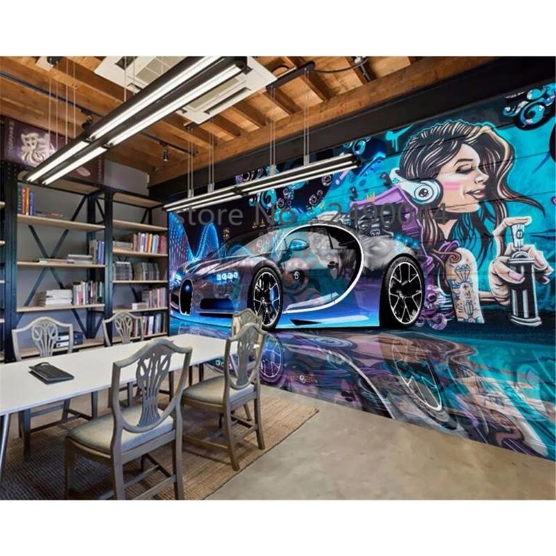 3d Wallpaper Street Graffiti Mural Sports Car Decoration Tv 3d Living Room Background Wall Paper