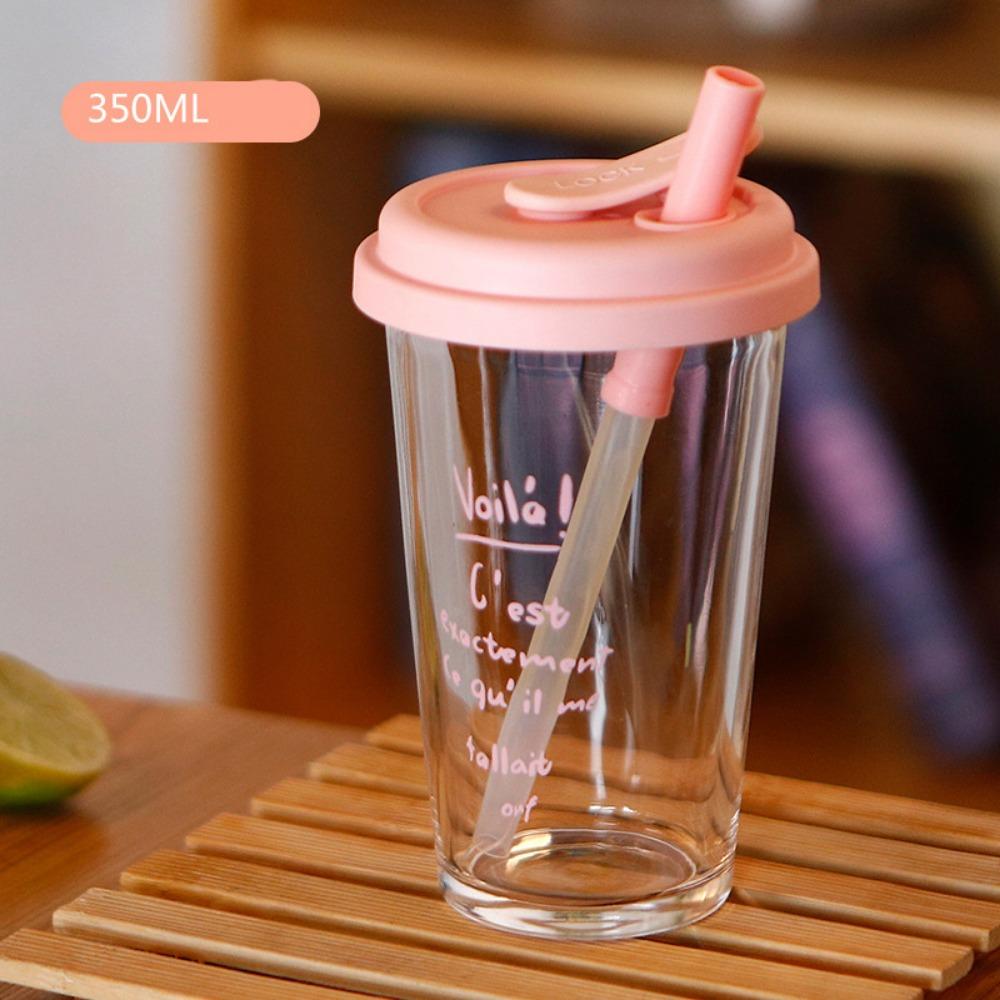 Large Water Milk Bottle Cup with Straw Coffee Cup Portable Glass Water Cup  For Sports Camping
