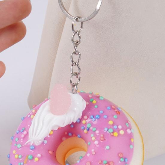 Keychain Pendant Donut Shape Soft Elastic Feel Quick Rebound Squeeze Toy Safe PVC Stress Relief Fidget Toy