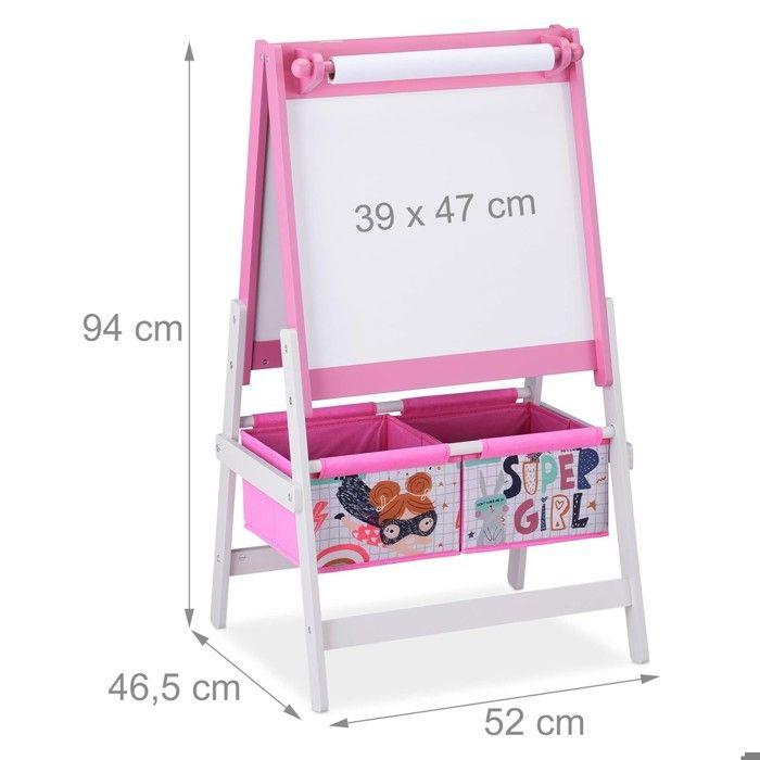Cavalete de desenho 3 em 1 - GINGER HOME SUPER GIRL - Quadro dupla face - 2 bandejas de arrumação - 54 x 45 x 93 cm