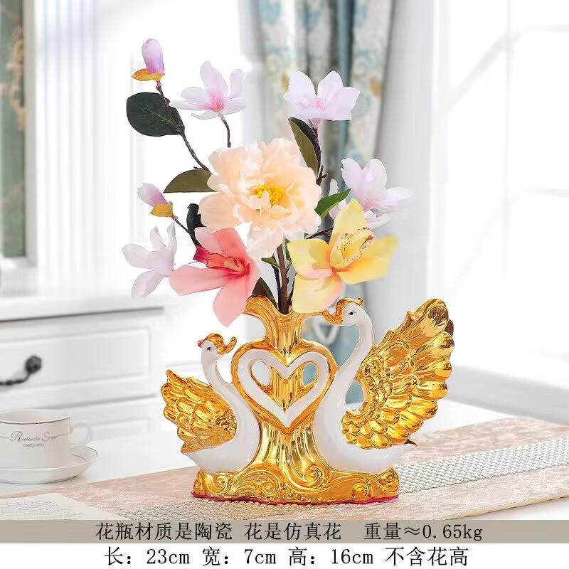 Gold-plated Swan Wedding Gift Ceramic Vase Ornaments Home Furnishing Decoration Crafts Livingroom Creative TV Table Figurines