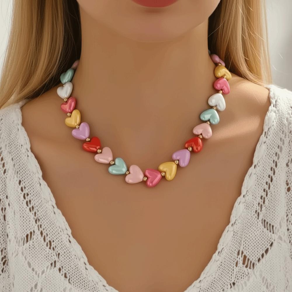 Acrylic Heart Shaped Necklace Colorful Women's Jewelry Accessory Snake Bone Chain Necklace Gift