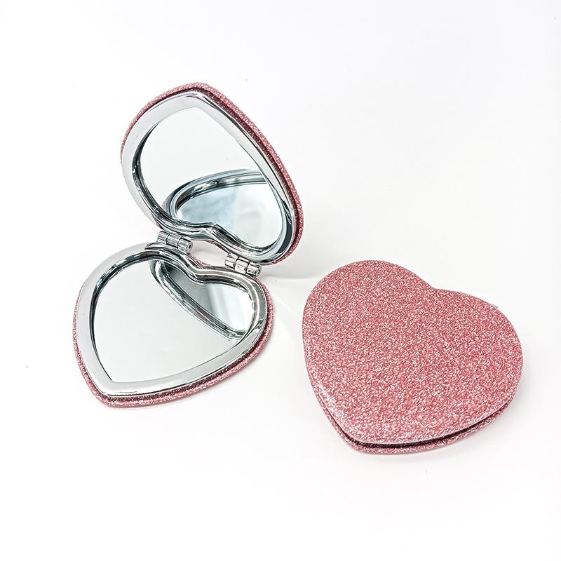 1PC Heart Shape Loose Powder Double Sided Makeup Mirror Portable For Girlfriend Mum Wife Teacher Sister Auntie Birthday Wedding