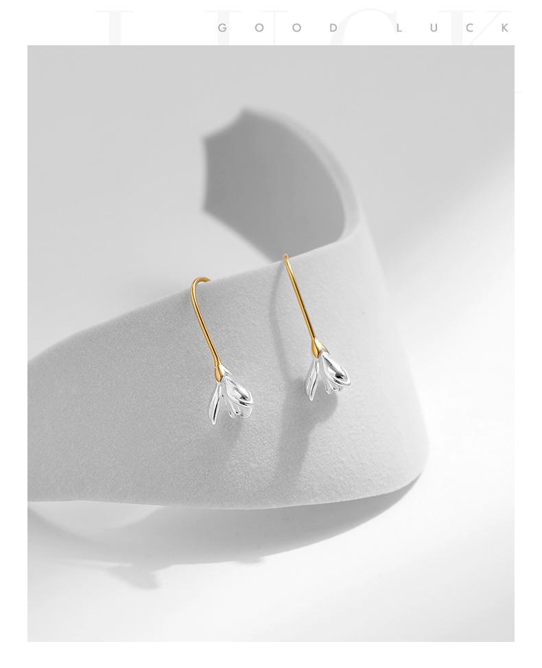 Sterling Silver Magnolia Ear Hook Earrings - Niche Design, Fresh and Sweet Studs