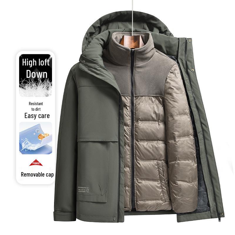 Men's Mid-Length Winter Down Jacket with Detachable Liner and Hood – Suitable for Middle-Aged and Elderly, Dad's Style, Thickened Coat