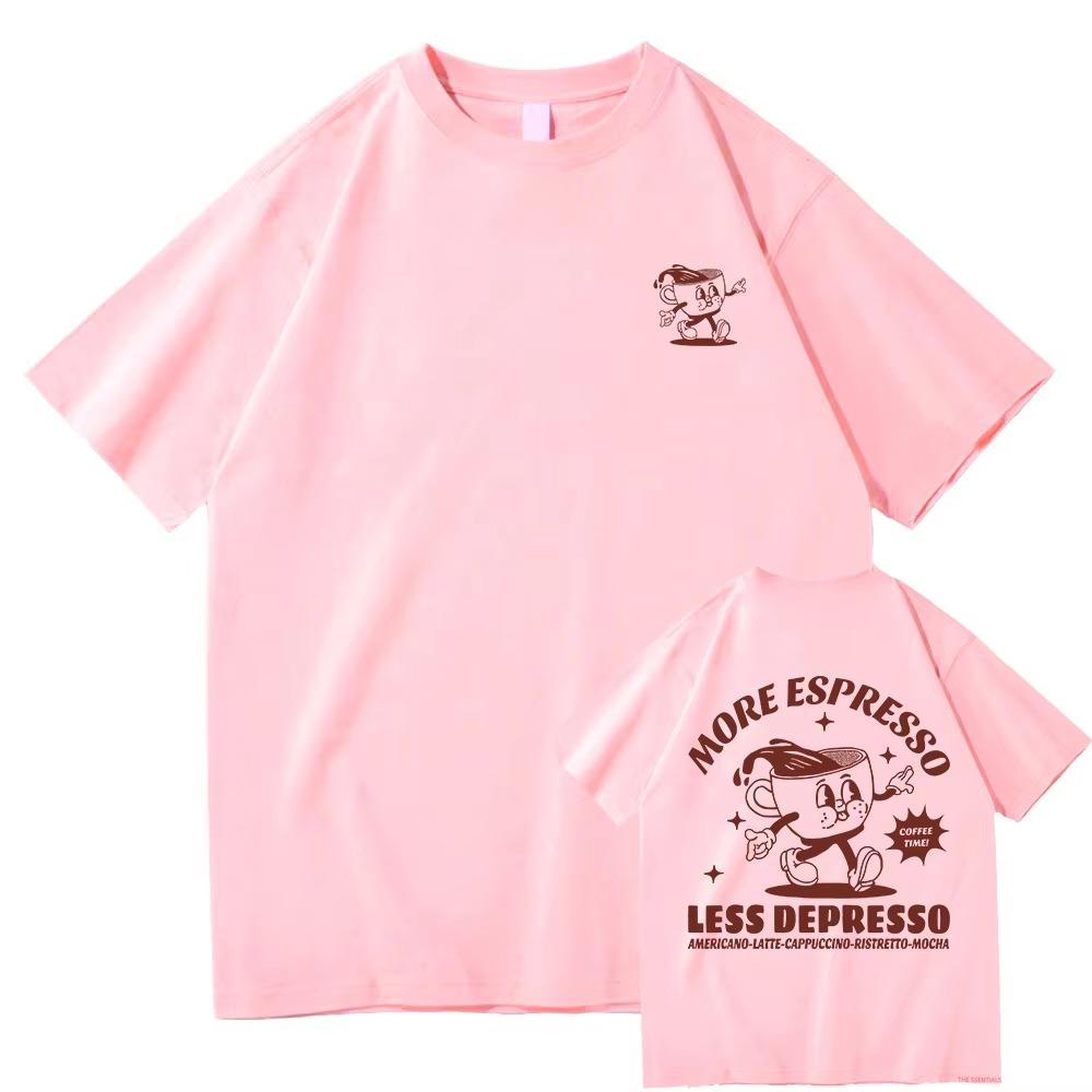 More Espresso Less Depresso T Shirt Men/women Harajuku Vintage Graphic Tshirt Unisex High Quality Tops Retro Tee Shirts