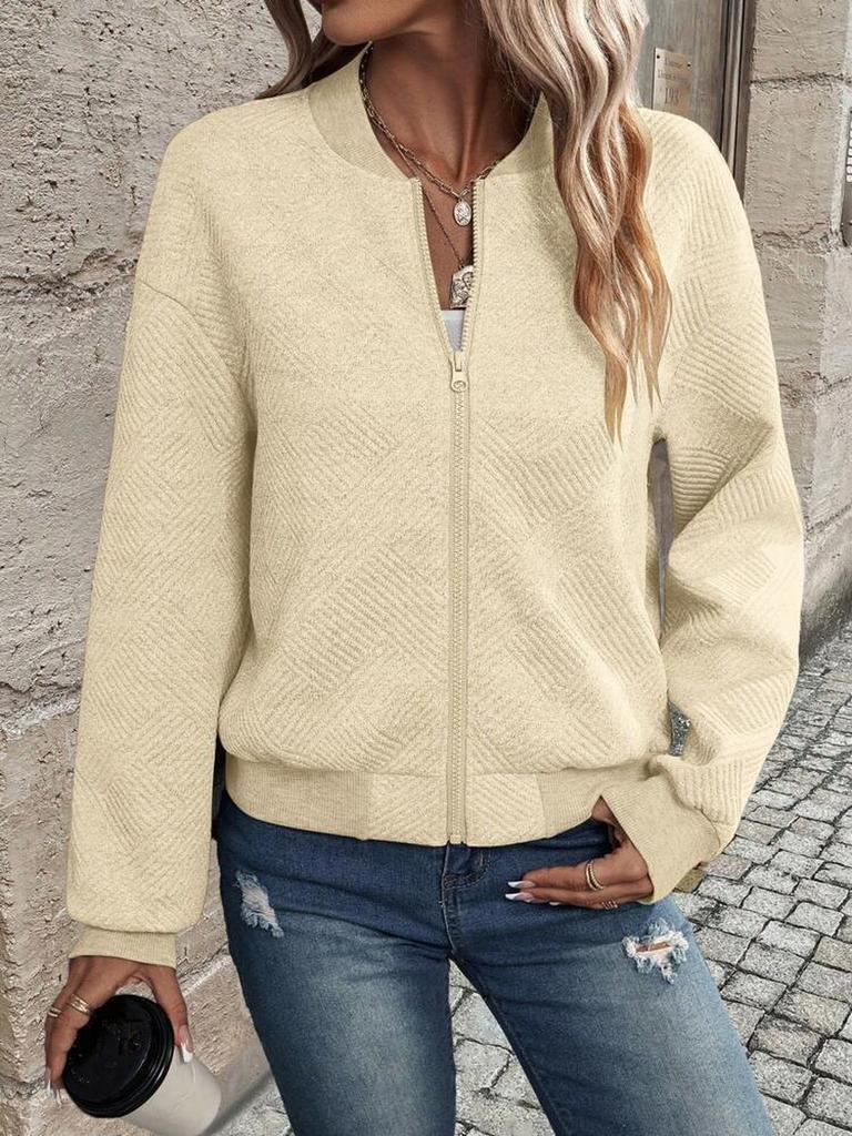 Solid Zipper Jacket Baseball Collar Casual Coat Women's