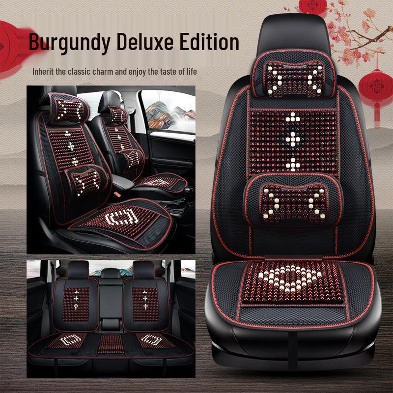 HD Chinese Knot Wooden Bead Car Seat Cushion - All-Season Interior Seat Cover