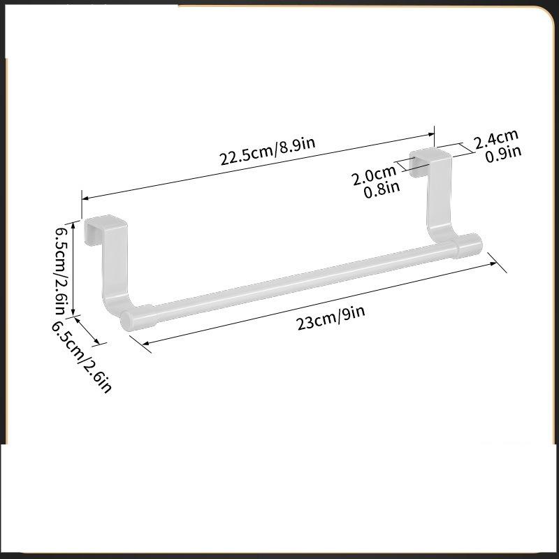 1 white plastic towel rack, suitable for kitchen cabinet doors - wall-mounted rack with multiple hooks for hanging towels
