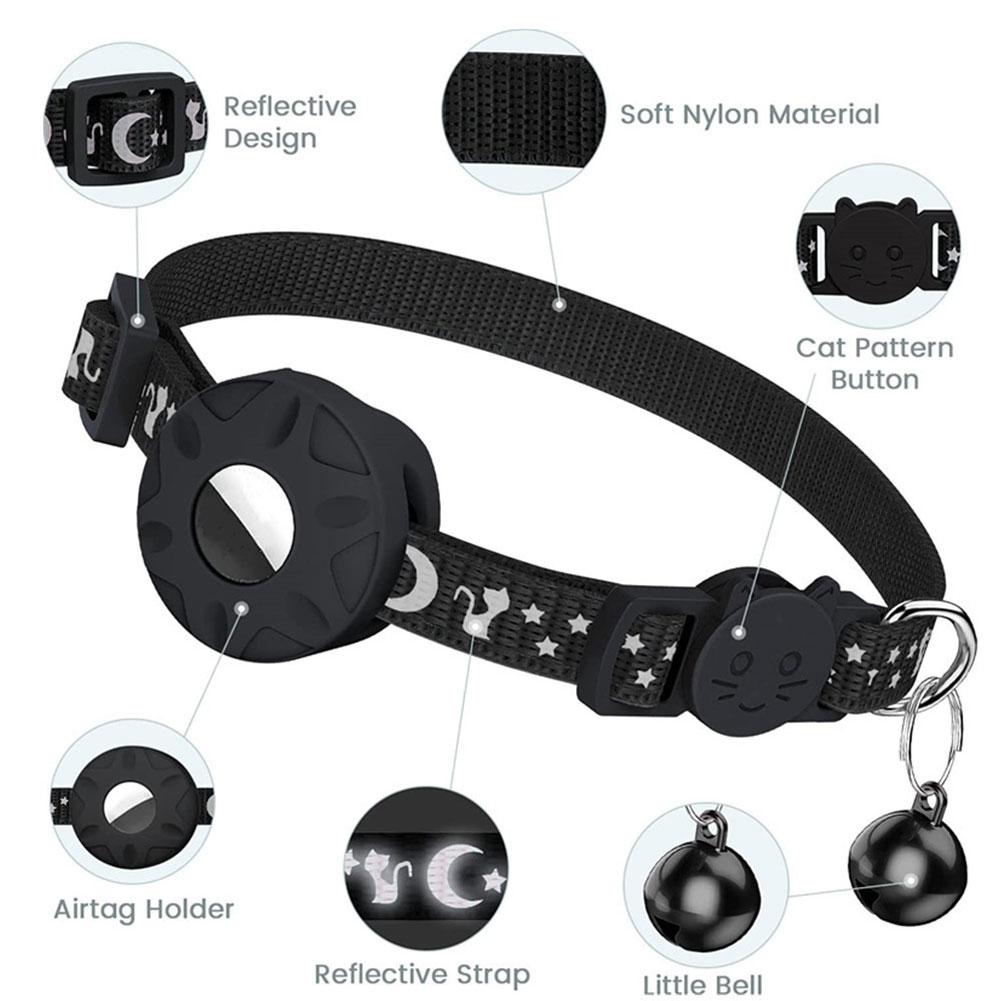 Verstellbares Anti-Verlust-Halsband Reflektierendes Stern-Mond-Katzen-Hundehalsband Airtag Haustierhalsband mit Glocke Niedliches Haustier-Katzen-Positionierungshalsband für Airtag Haustierhalsband