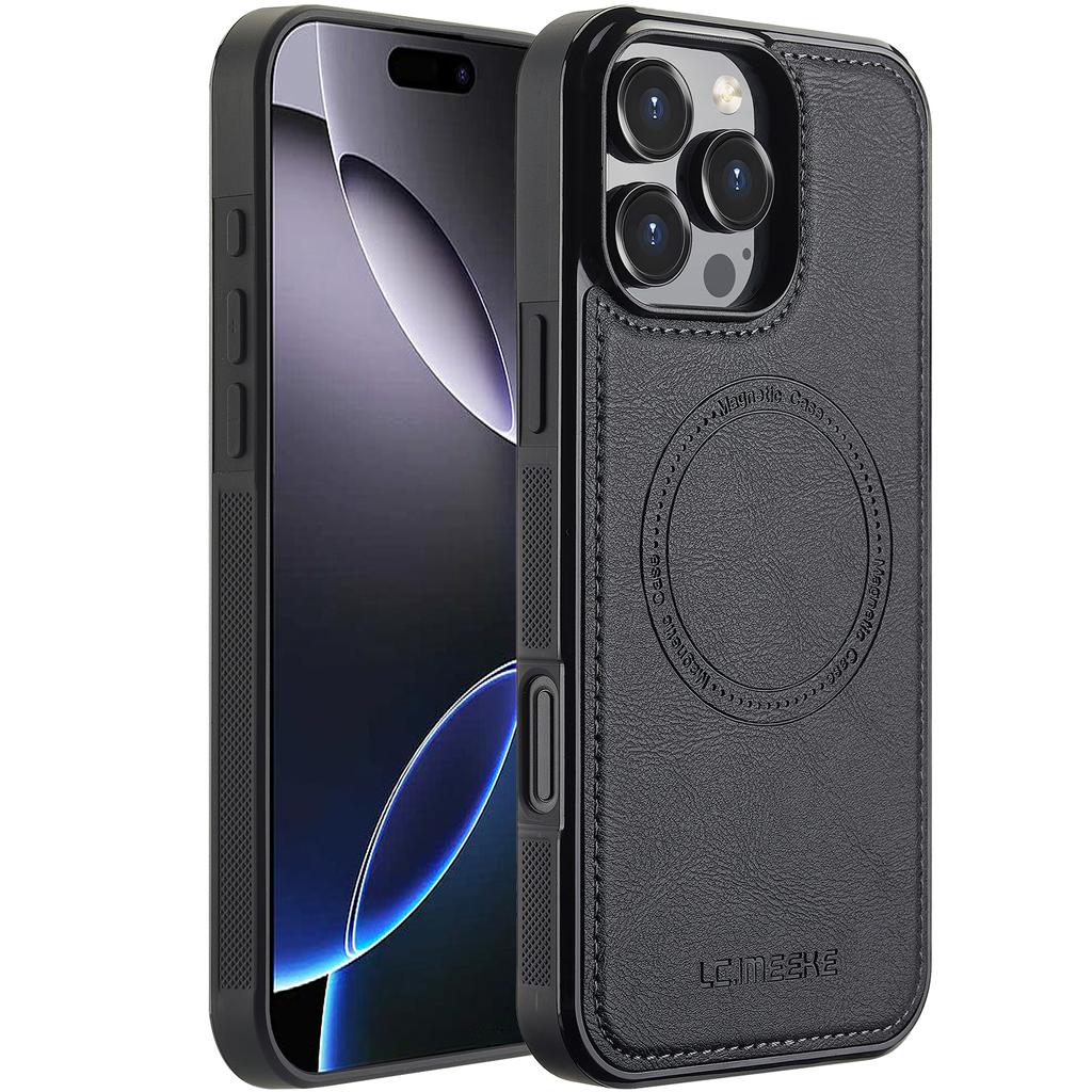 LC.IMEEKE For iPhone 16 Pro Max Magnetic Case Compatible with MagSafe Leather+TPU Back Cover