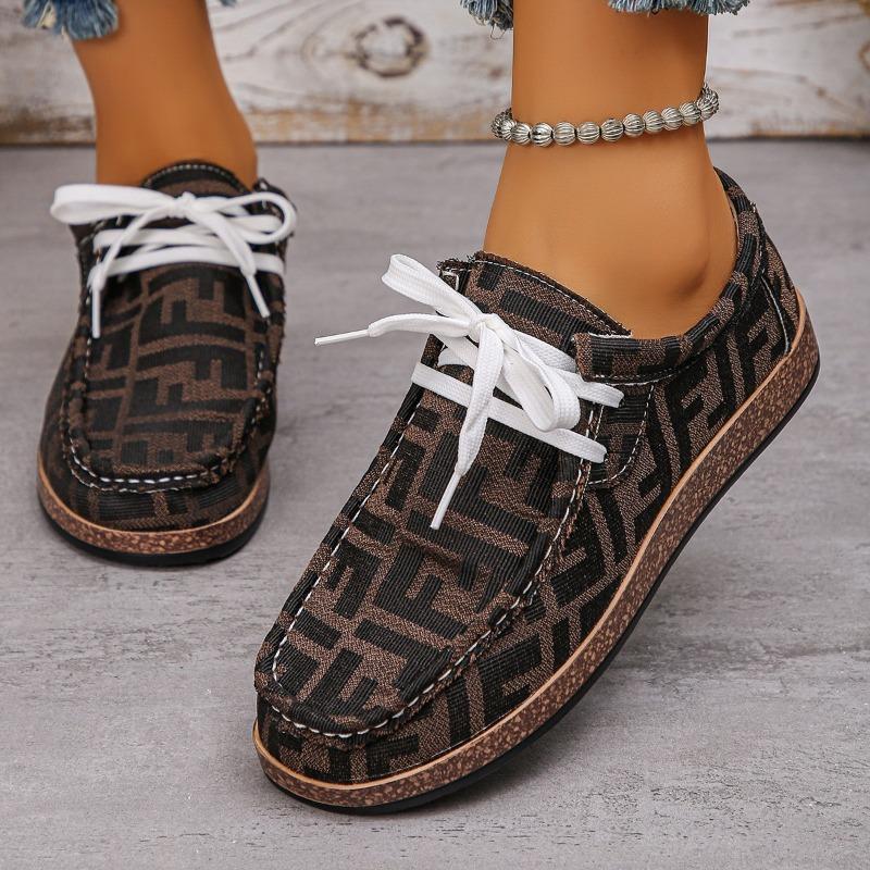 Large Size Casual Single Shoes Women's Color Lace-up Graffiti Low-top Canvas Shoes Wood Grain Platform Shoes