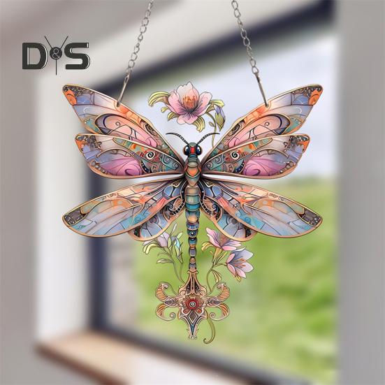 Łapacz Słońca Ważka Akrylowa Wisząca Ozdoba Kolorowa Łapacz Słońca Ważka Okno z Metalowymi Łańcuchami Do Dekoracji Domu Ogród Weranda