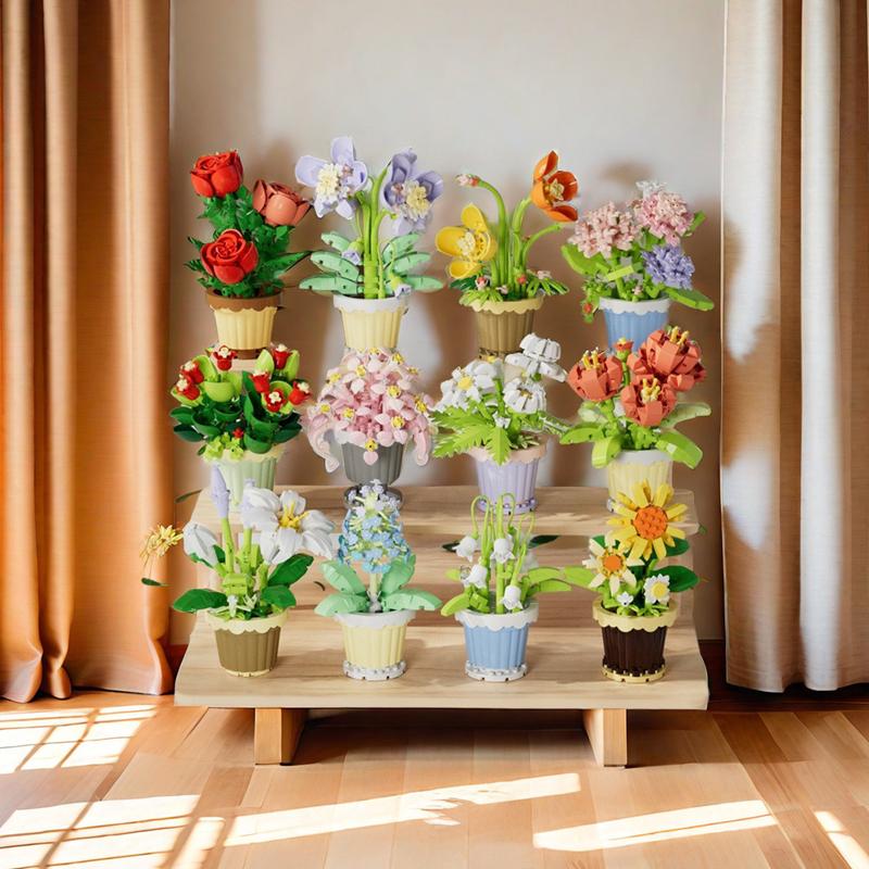 Creative Eternal Bouquet Flower Basket Building Blocks Educational Assembly Toys Diy Handmade Valentine's Day Gift