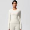 European-American Slim Fit Long Sleeve Yoga Top - Nude, Brushed Feel, Round Neck, High-Intensity Running & Fitness Wear