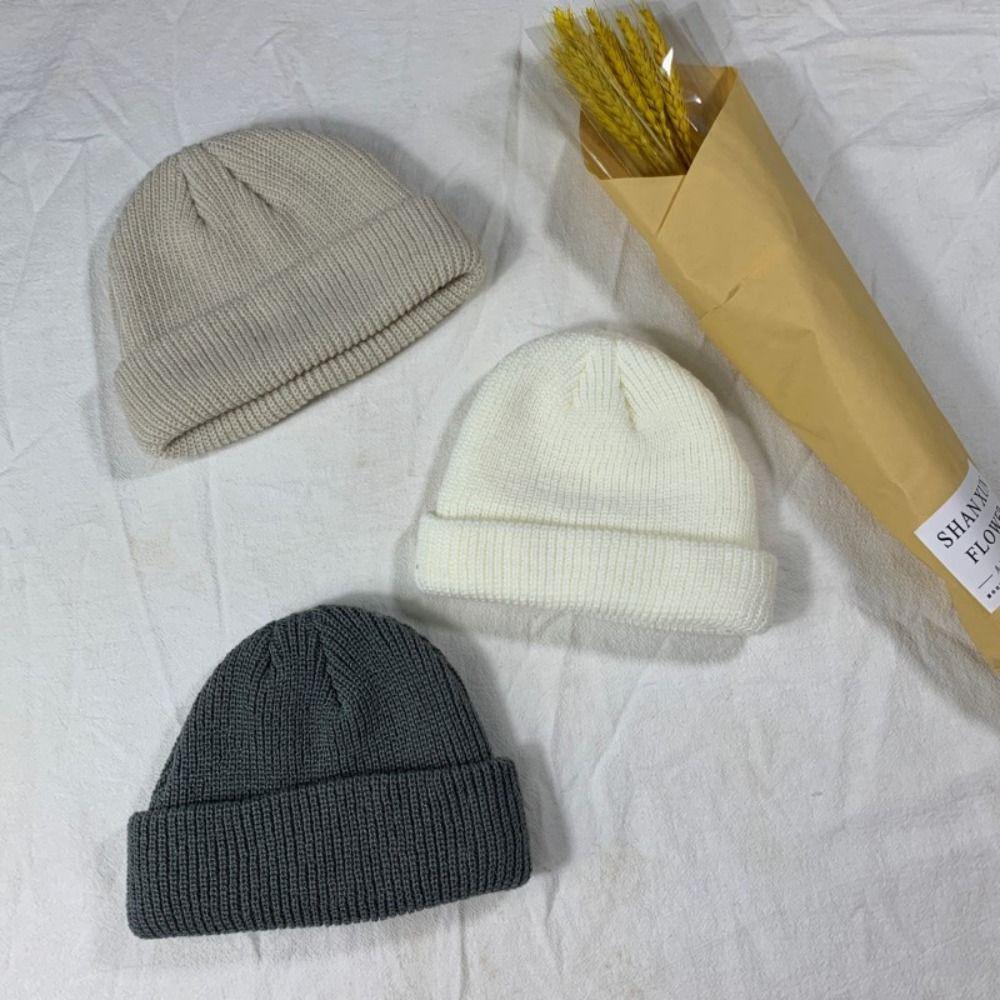 Kurze Skullcap Koreanischer Stil Melonenmütze Retro Strickmützen Herbst und Winter