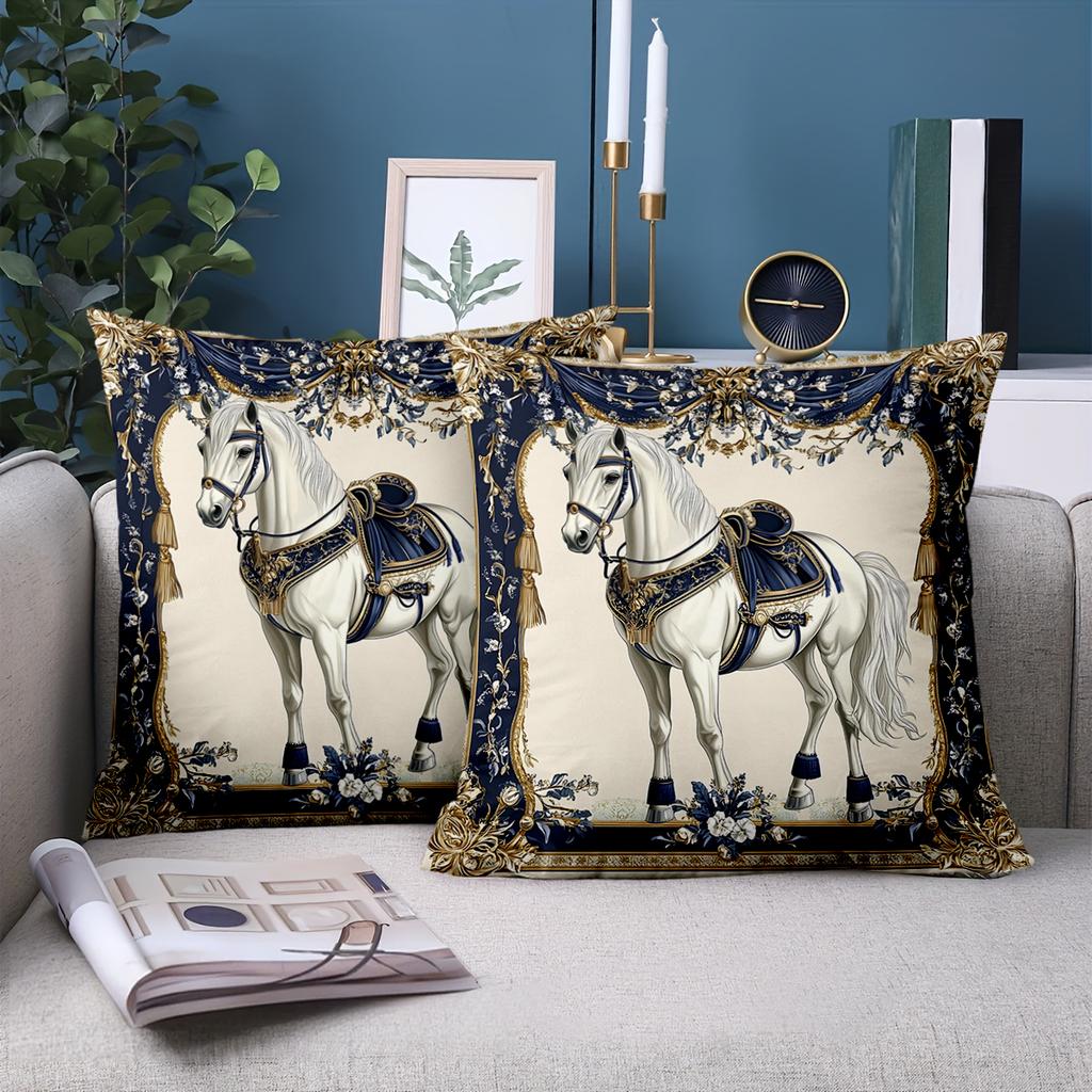 1 Pieces Exquisite Horse Pattern Decorative Throw Pillows Polyester Pillowcase, Sofa Decorative Cushion Cov Headboard Pillow