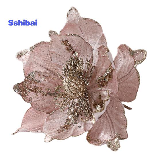 Glitter Artificial Flower Christmas Tree Decoration Vibrant Color Realistic Looking Easy To Hang Faux Flower Holiday Party Ornament