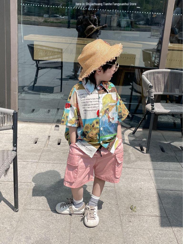 2025 Kinder Retro Blumenhemd - Jungen Koreanischer Stil Lässig Umlegekragen Top, Kleine/Mittlere Größen