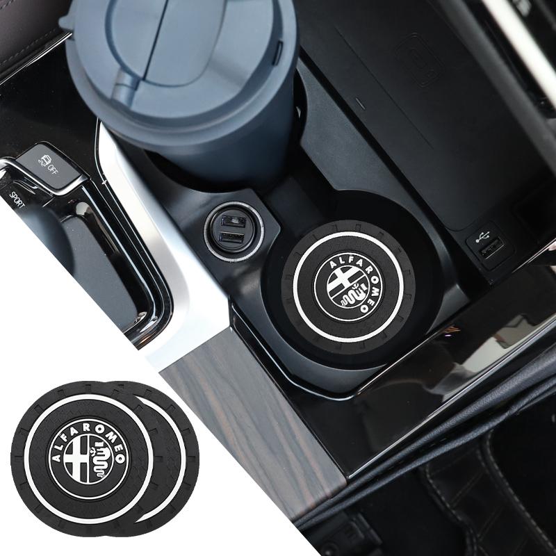 ZHA3 2Pcs Car Waterproof Coaster Non Slip Water Cup Pad Mat For Alfa Romeo 156 159 147 8C 166 Giulia Giulietta Mito Stelvio Spider GT