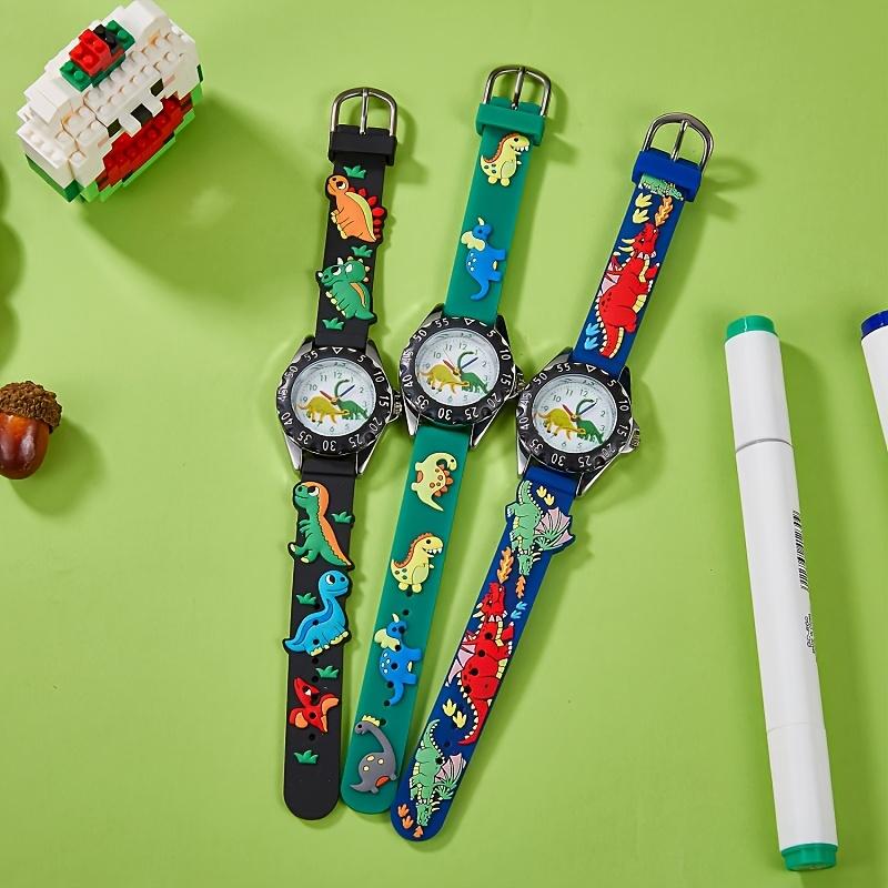 1pc Dinosaur Quartz Watch - Fun Cartoon Design, Green & Black Silicone Strap, Non, Round Case, Perfect gift