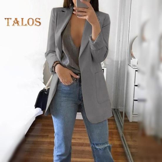 Women Suit Coat Lapel Long Sleeve Open Front Suit Jacket Solid Color Big Pockets Commuting Style Casual Business Outwear