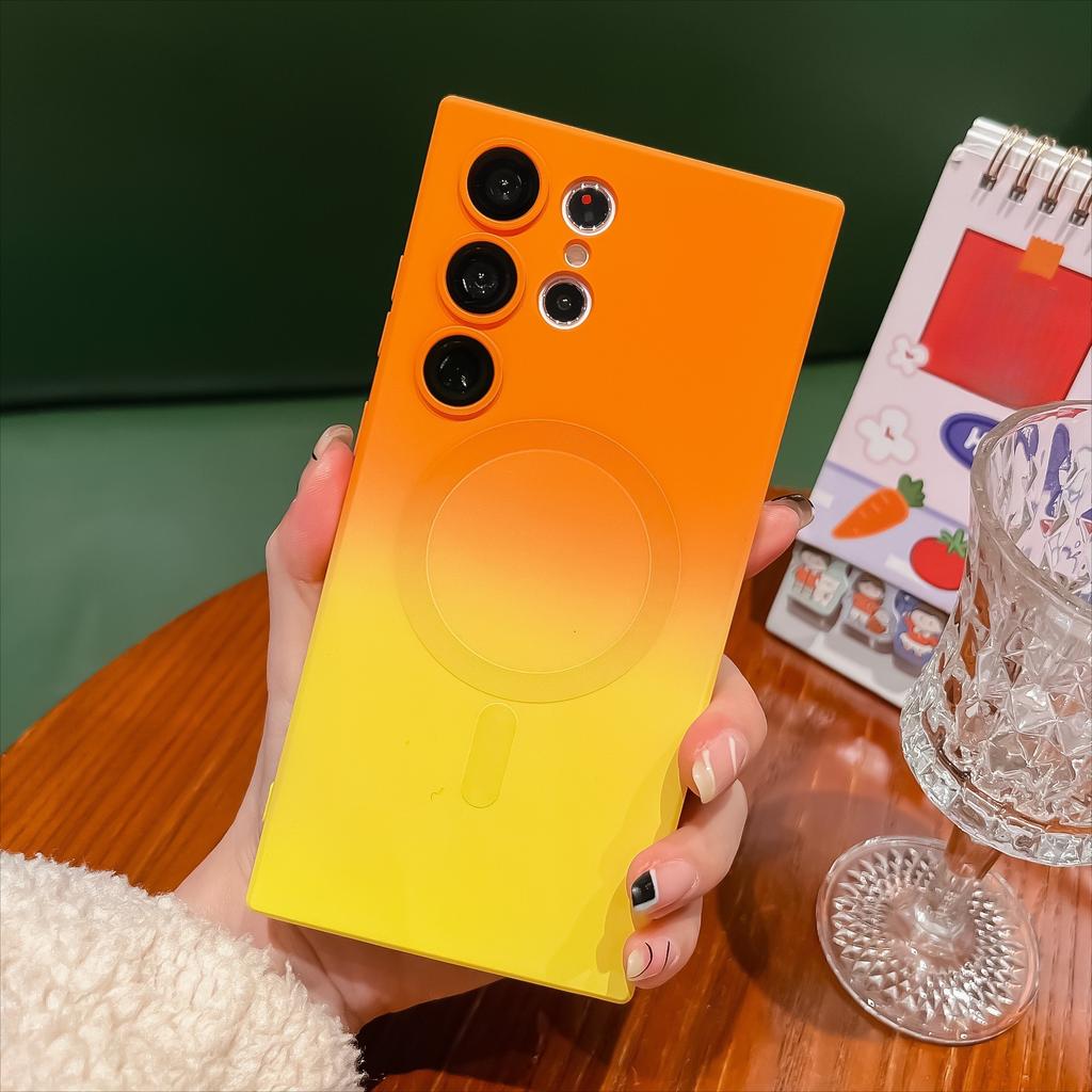 Suitable for Samsung S25edge Liquid Magnetic Suction Mobile Phone Case S24ULTRA Two Color Gradient Protective Case with Lens Film