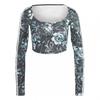 Womens/Ladies Floral Cropped Slim Long-Sleeved Blouse
