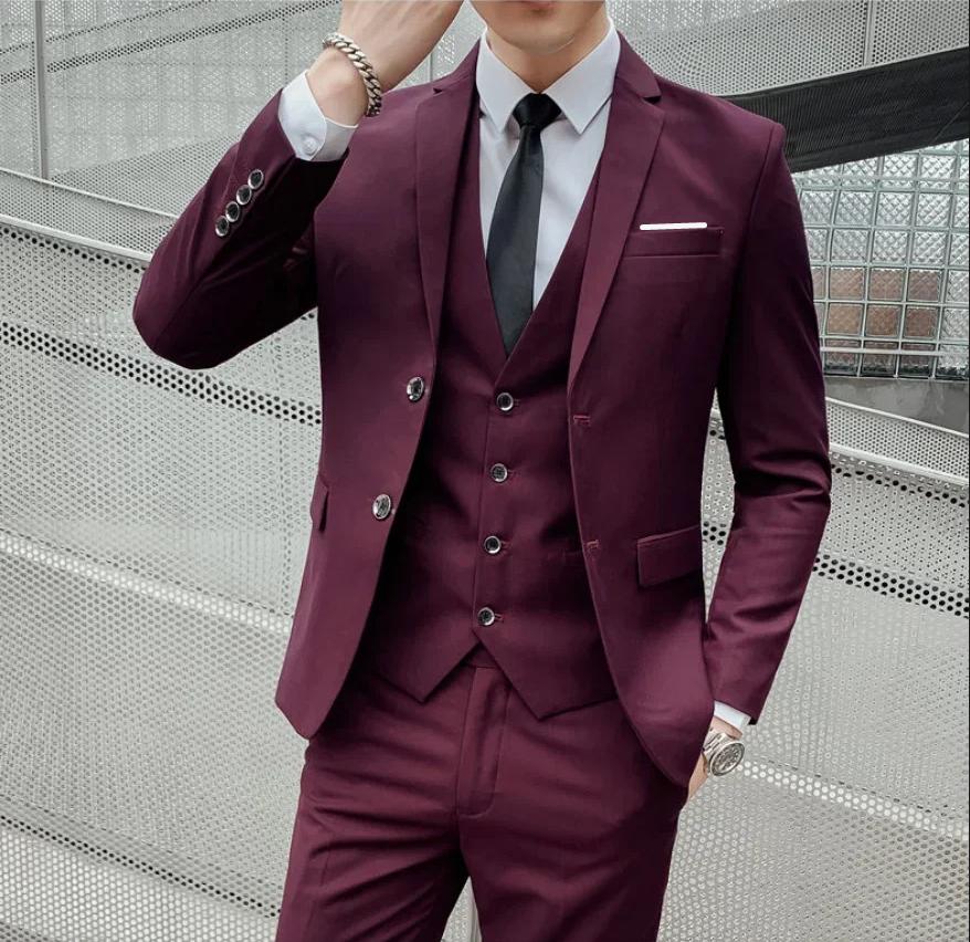 Men's Suit (Blazer+ Trousers) Gentleman Business British Style Solid-color Banquet Host Casual Wedding Suit