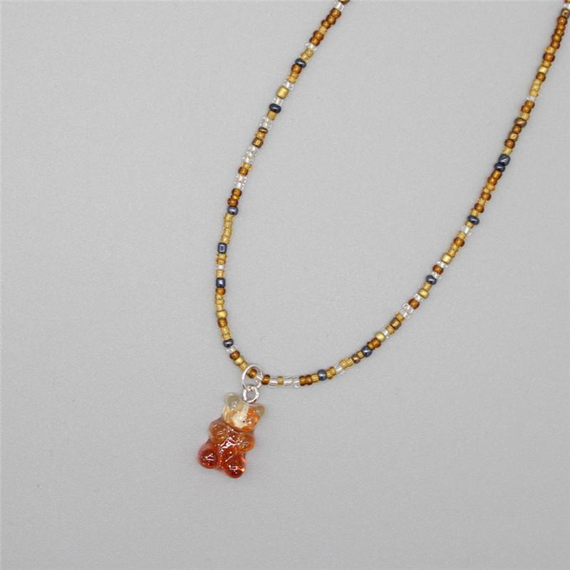 Nuova Boemia Coreana Amante Colorato Orsetto di Gomma Ciondolo Girocollo Resina Multicolore Perline di Riso Collana per Donne Ragazze Regali