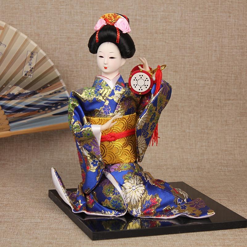 Japanese Kimono Geisha Doll Silk Figure Sitting Posture Style 14inch Japanese Cuisine Decoration Hotel Supplies New Year Gift