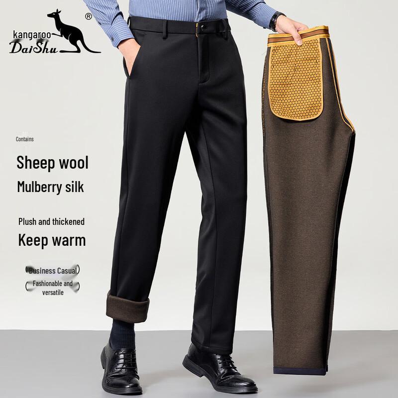 DAISHU Men s Wool Blend Thickened Business Casual Trousers 31