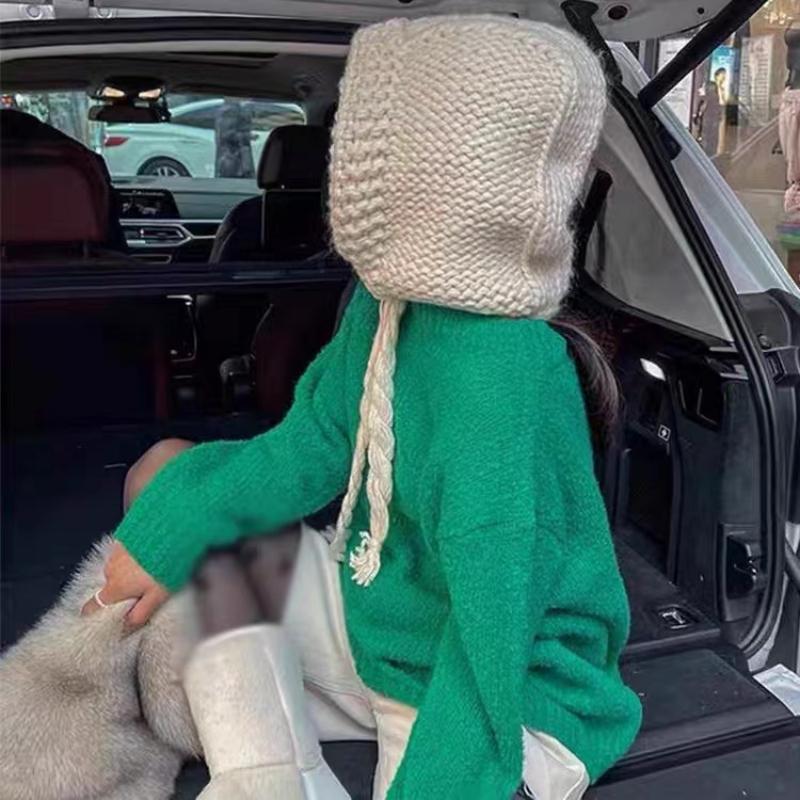 New Red Bomb Cap Korean Version of The Autumn and Winter Christmas Thickened Knitted Women's Cap Retro Cute Outdoor Warm Beanies