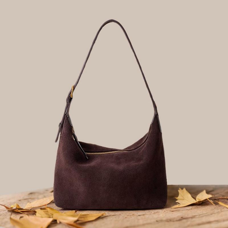 

Сумка подмышкой из замши и шлифованной кожи, сумка из коровьей кожи, накладная сумка премиум-класса большой вместимости через плечо кофейный