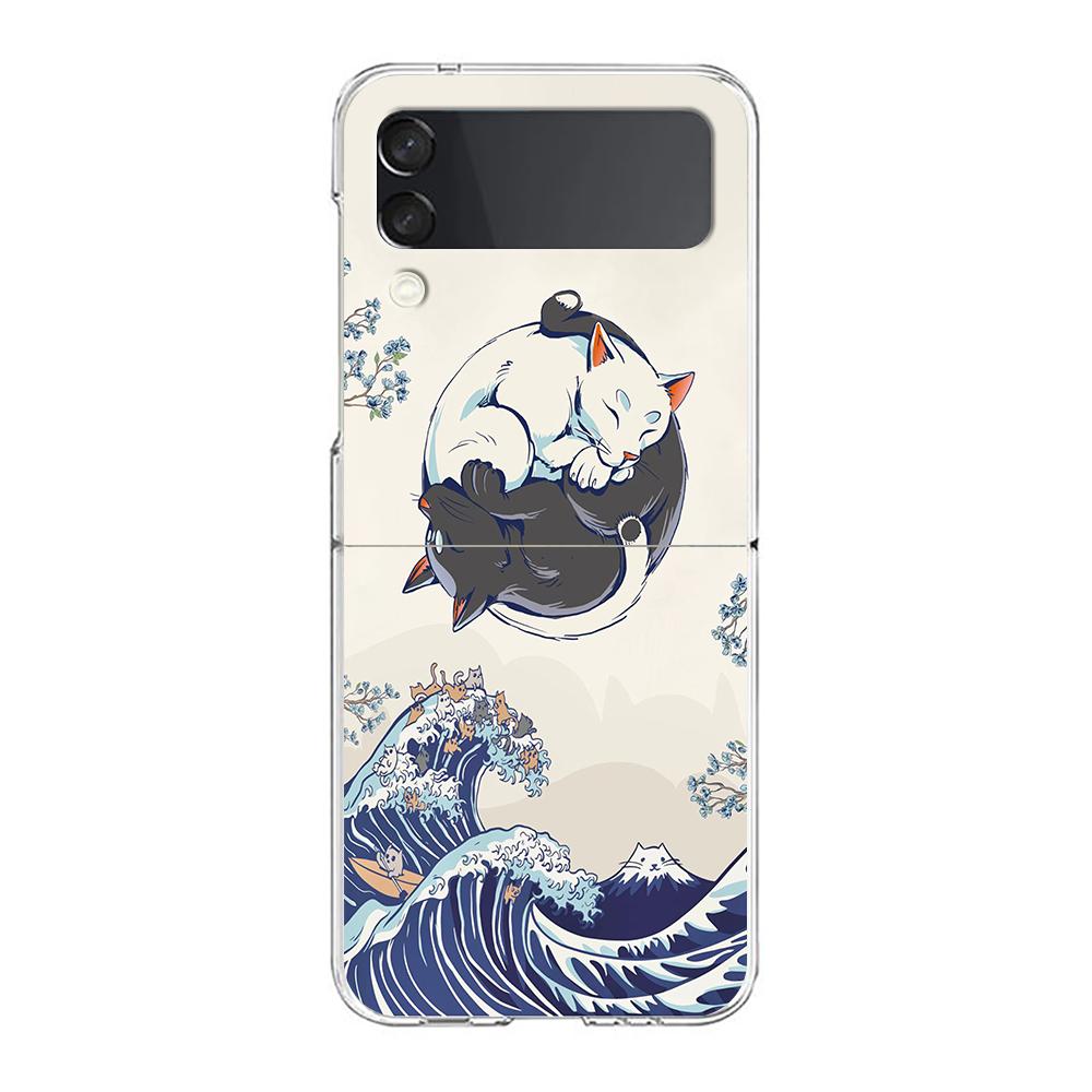 Koi Fish ZFlip5 ZFlip3 Phone Case For Samsung Z Flip 3 Transparent Hard Shell Z Flip 4 Galaxy Cover ZFlip 5G Folding Coque Funda