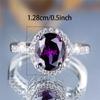 Trendy Crystal Big Purple Oval Zircon Stone Engagement Ring Vintage Silver Color Wedding Bands  For Women Men