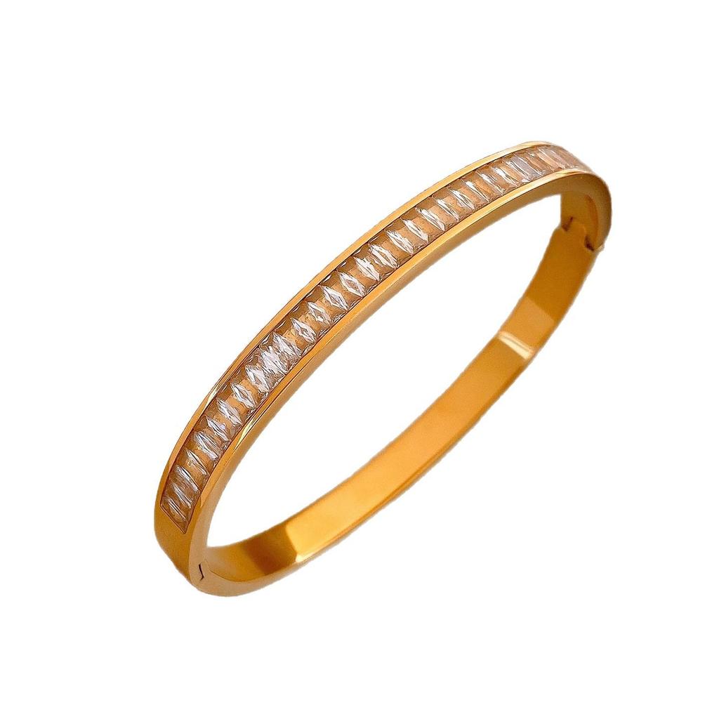 Stainless Steel Geometric Zircon Buckle Bangle - Elegantly Stylish Bracelet for Women